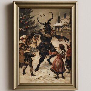 8.5x11 Krampus Christmas Drawing Poster Print, Dark Academia Holiday Wall Art